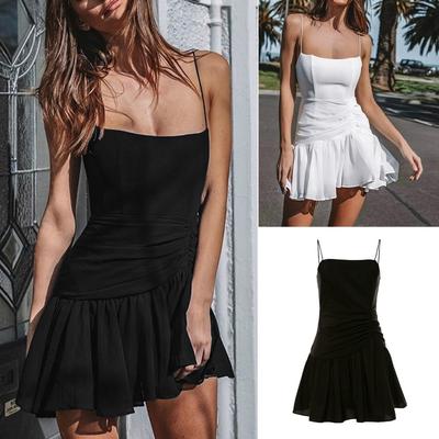 Sexy tief ausgeschnittenes Strandkleid Falten Camisole Nähte Netz Sommerkleid Damen