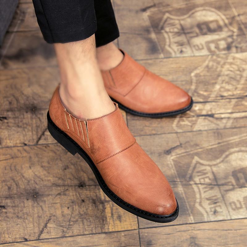 

Men s shoes summer Korean version daily small leather shoes one pedal British trend hairstylist men s leather shoes 44 коричневий