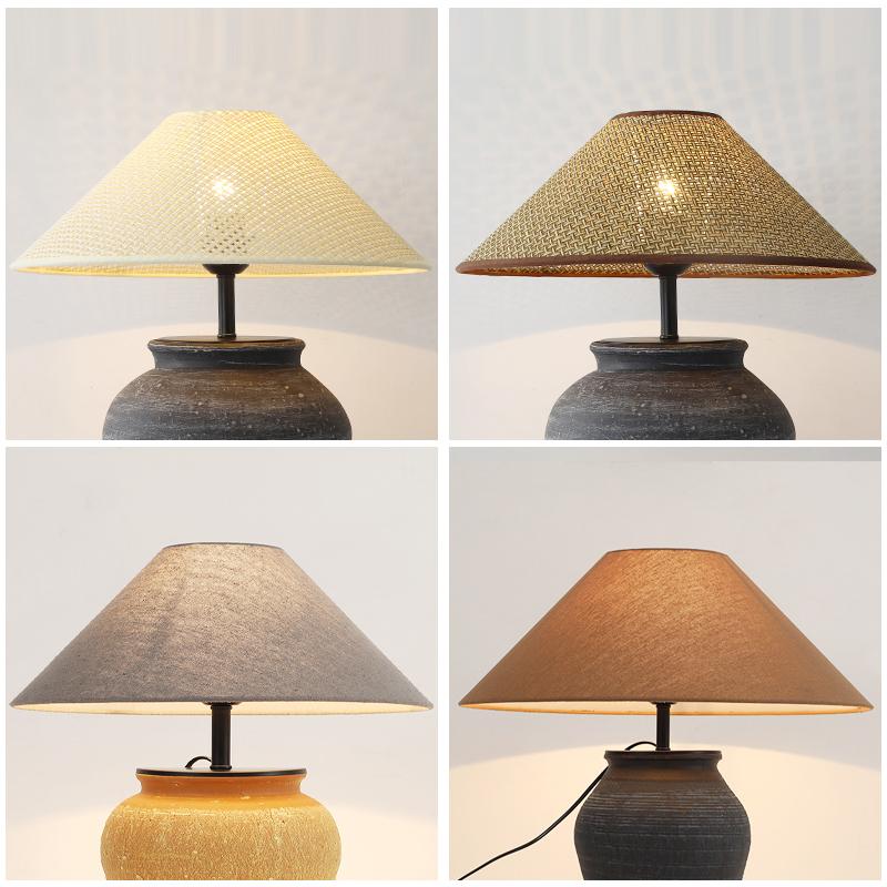 E27 Table Lamp Lampshade Linen Fabric Shell Japanese Zen Rattan Hand Woven Lamp Cover Wabi-Sabi Style Bedside Floor Lamp Shade