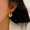 Creative French Heart Set: Stainless Steel Earrings & Pendant for Women - Gold & Silver. Fashionable, Color-Blocked, Unique Ear Jewelry.