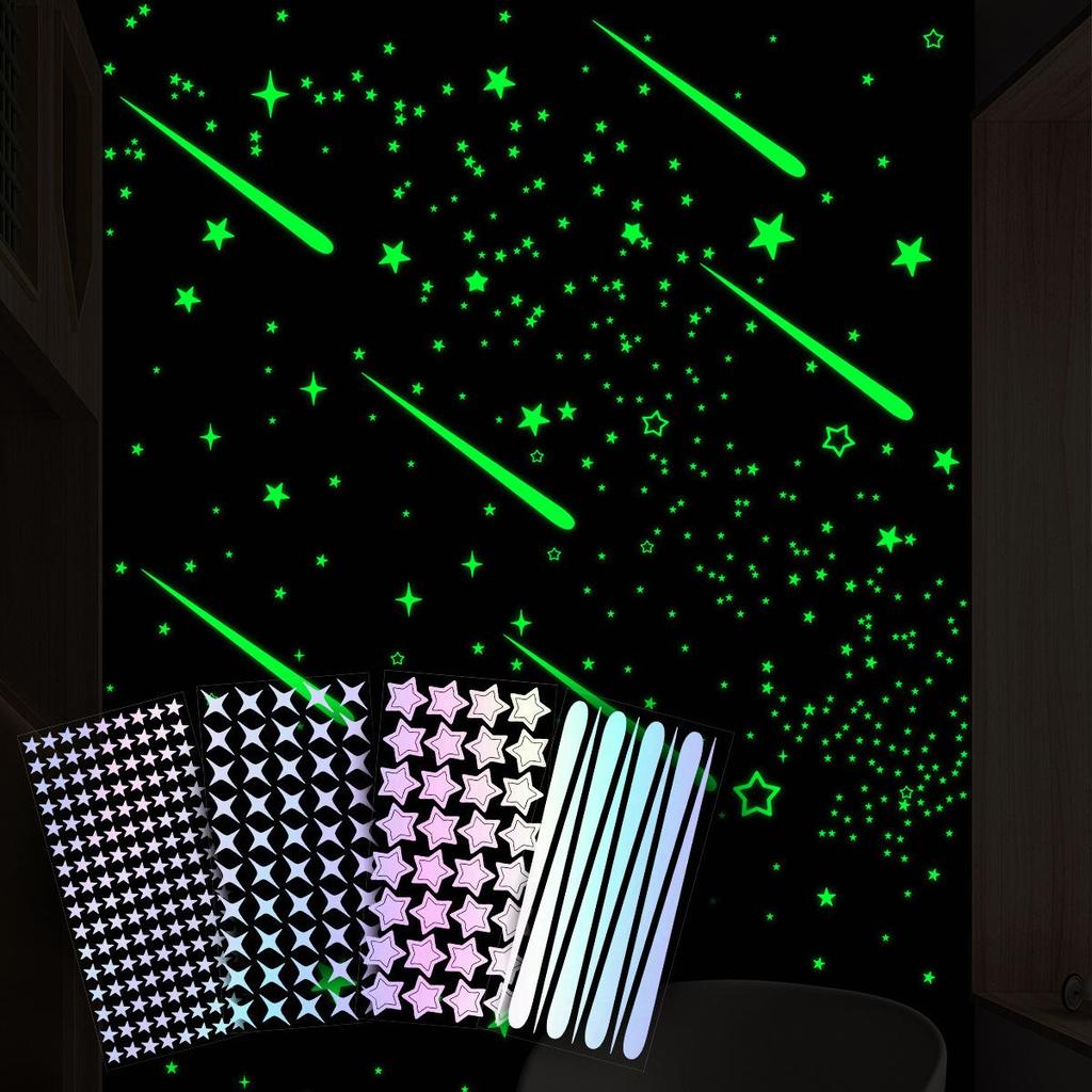 Colorful Starry Sky Luminous Wall Decals - Self-Adhesive Fluorescent Meteor Decorations for Children's Rooms and Cabinets