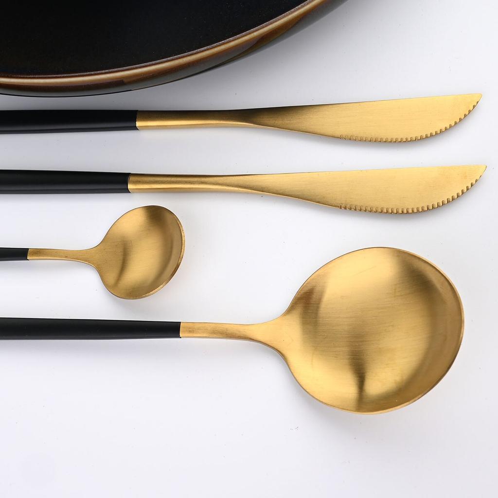 1 Pcs Matte Black Gold Dinnerware Stainless Steel Cutlery Home Dessert Fork Spoon Knife Dinner Silverware Flatware
