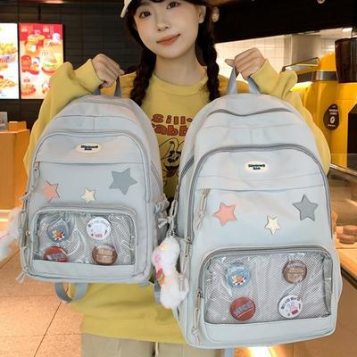 Japanese Cute Transparent Pain Bag Large Capacity Versatile College Style Girl Schoolbag Korean Style Backpack Storage