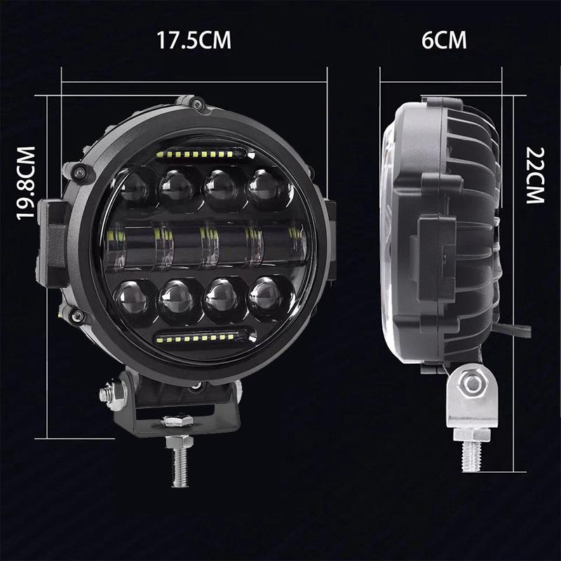 7-Zoll 60W Runde LED-Leuchten Scheinwerfer Superhelle Offroad-LED-Arbeitslichtleiste Verstellbare Montagehalterung Tagfahrlicht