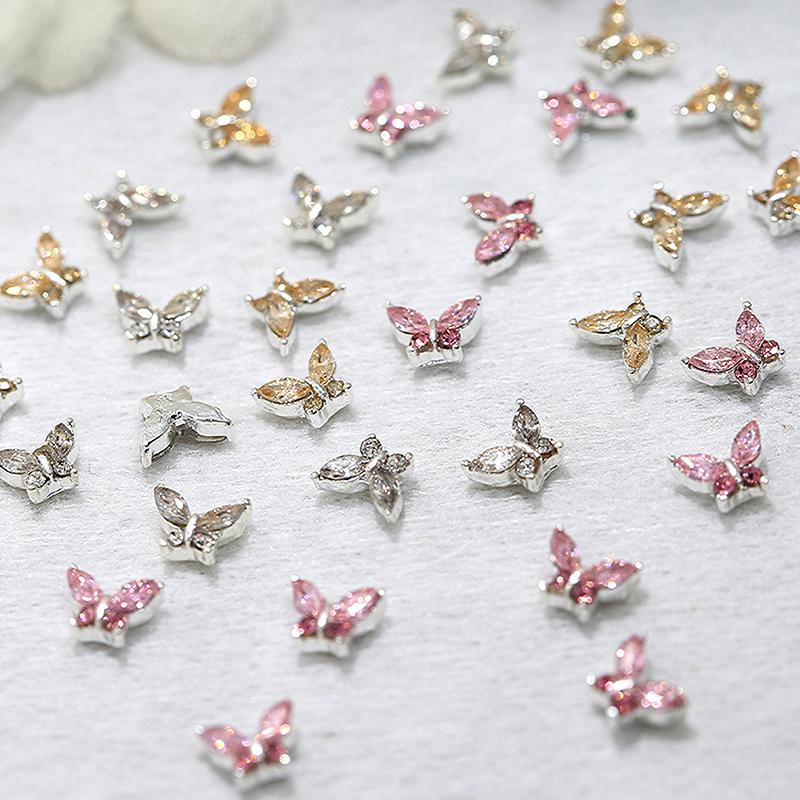 10Pcs 3D Mini Crystal Butterfly Nail Art Charms Jewelry Parts Accessories Luxury Alloy Nails Decoration Rhinestones Supplies