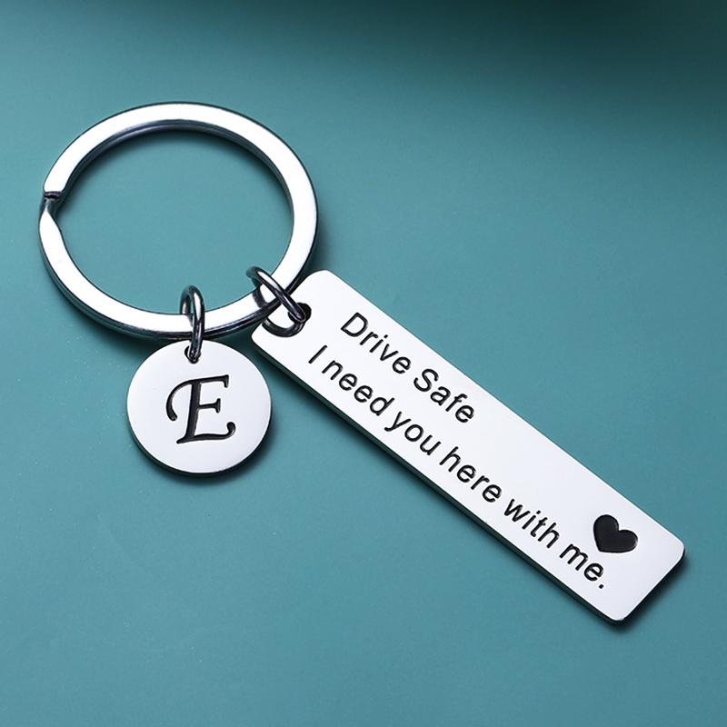 Custom Drive Safe Keychain A-Z 26 Initials Chain Men Women Engraved Stainless Steel Keychain Birthday Father's Day Keyring Gift