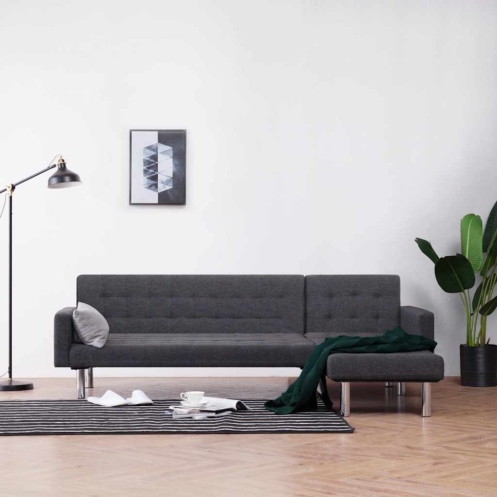 L Shaped Sleeper Sofa In Dark Grey Polyester
