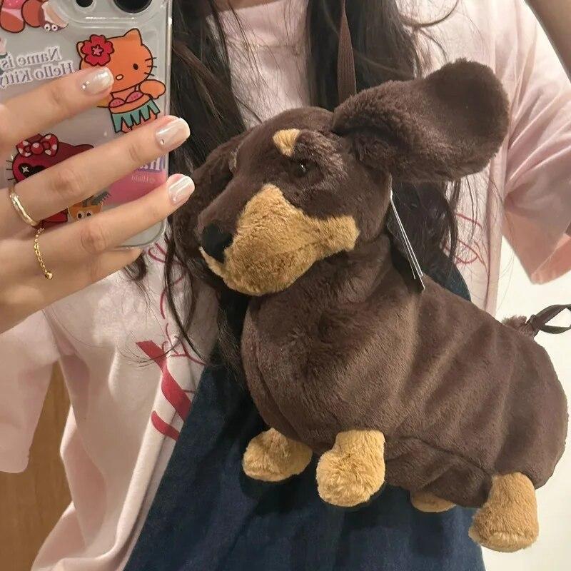 Women Cute Funny Plush Doll Dog Shoulder Bag Girl New Casual Crossbody Bag Furry Puppy Children's Bag