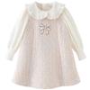 DAVE & BELLA Girls' Spring Pink Plaid Faux Two-Piece Long Sleeve Dress