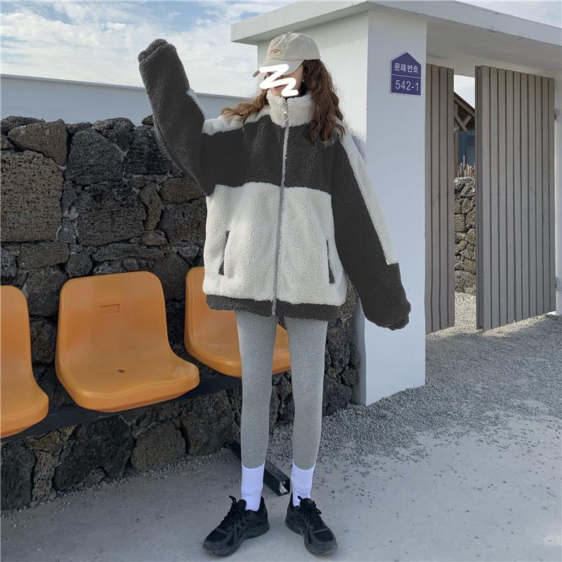 Elegant Coat Women Autumn Winter Warm Soft Zipper Patchwork Jacket Female Plush Overcoat Pocket Casual Outwear