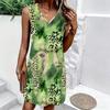 Plus Size V Neck Sleeveless Dress Ditsy Floral Watercolor Print For City Park Walk