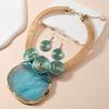 New Design Aluminum Wire Oval Resin Gems Woven Statement Necklace Earrings Jewelry Set for Women Party Accessories