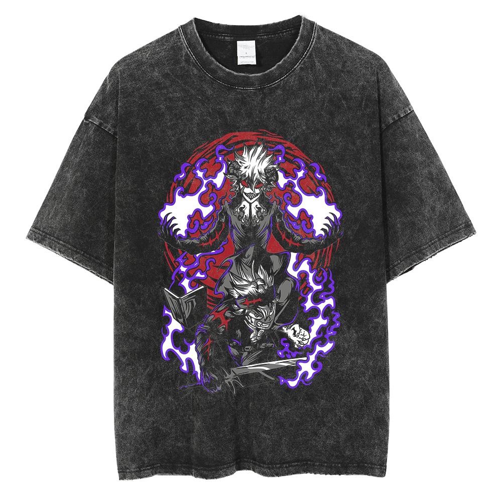Black Clover Asta T Shirt Harajuku Gothic Tshirt Vintage Washed Tshirt Clothing Summer Short Sleeve Cotton Tees Streetwear