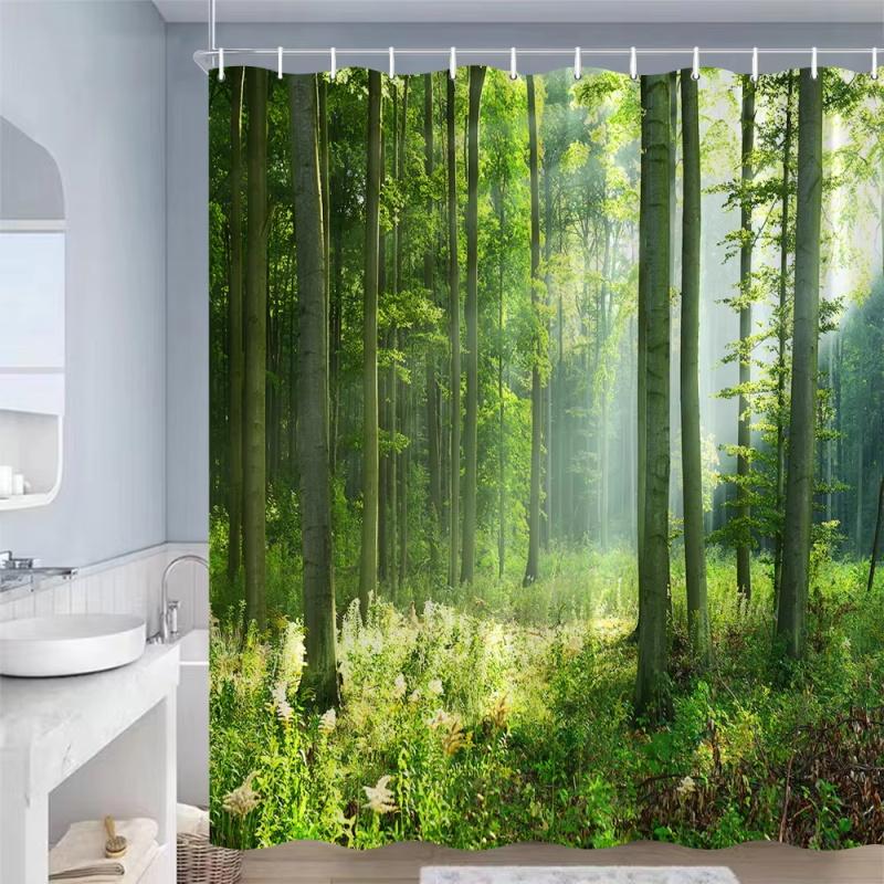 Jarní lesní krajina Sprchový závěs Tropické rostliny džungle Vodopád Přírodní scenérie Závěsy Zahradní koupelnová dekorace s háčky