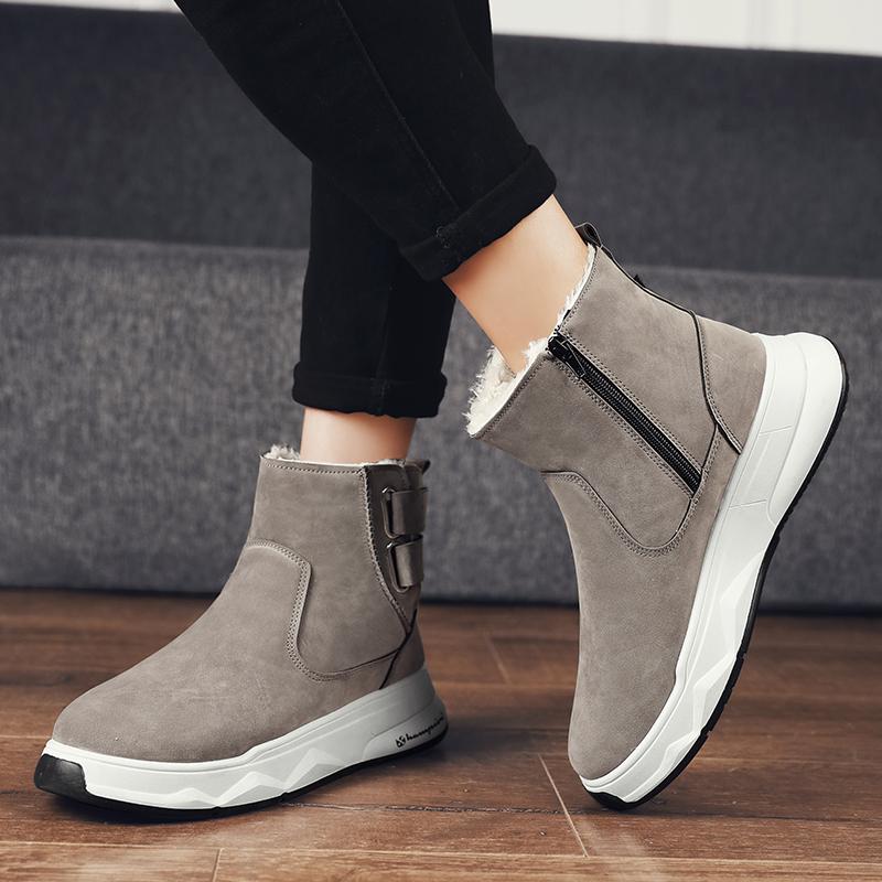 Zimní Pánské Hrubé a Plyšové Teplé a Módní Silná Podrážka Vysoké Kotníkové Bavlněné Boty Sněhule Ležérní Bavlněné Boty