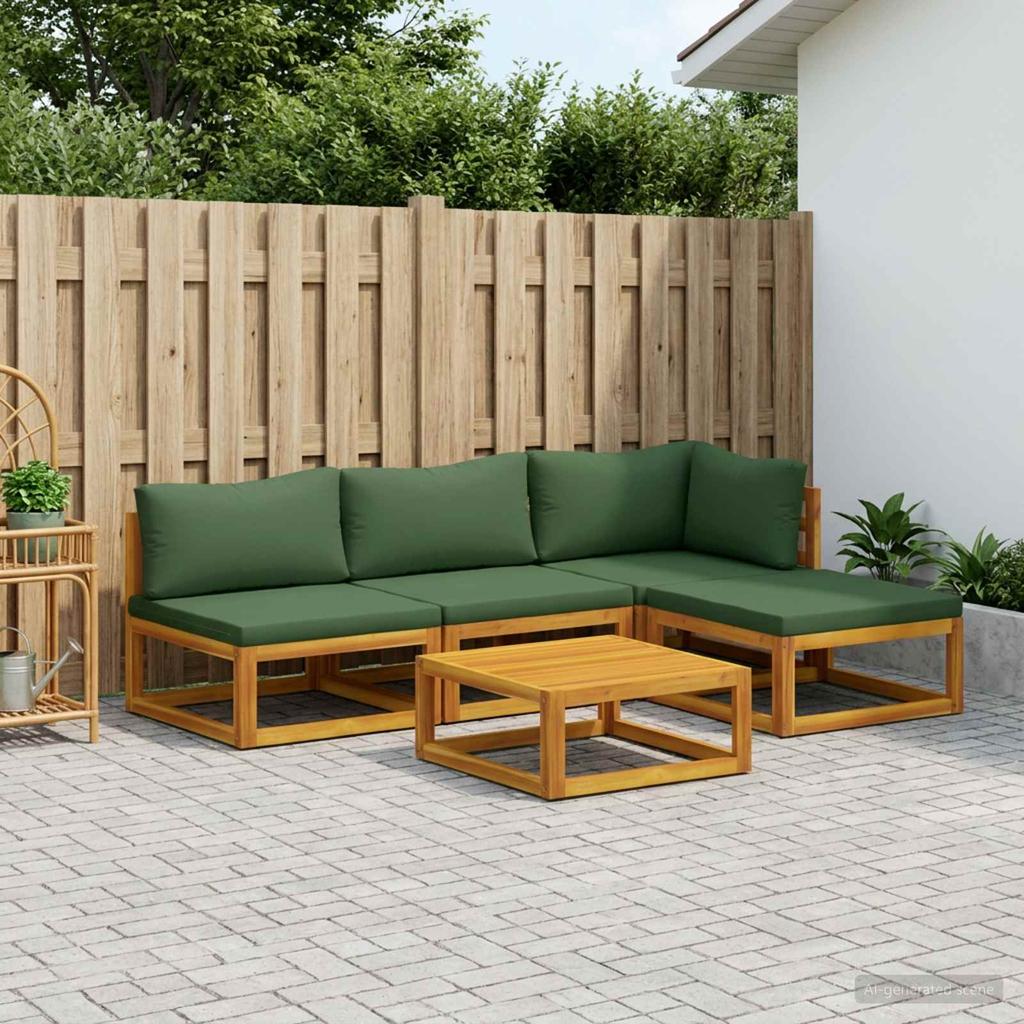 Sofa Set 5 Pieces Natural Solid Acacia Wood