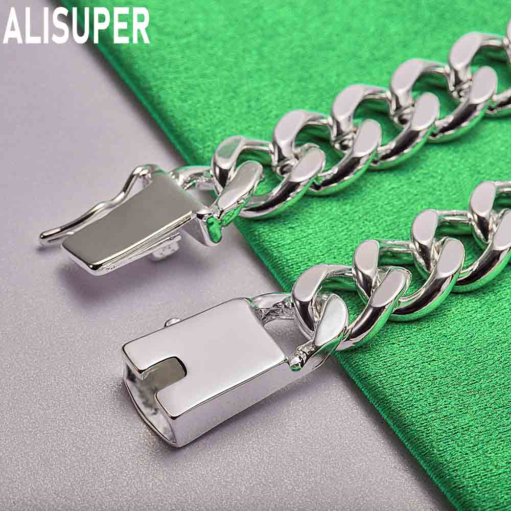925 Sterling Silver 8mm Simple Interlocking Side Chain Atmospheric Bracelet Gift Jewelry