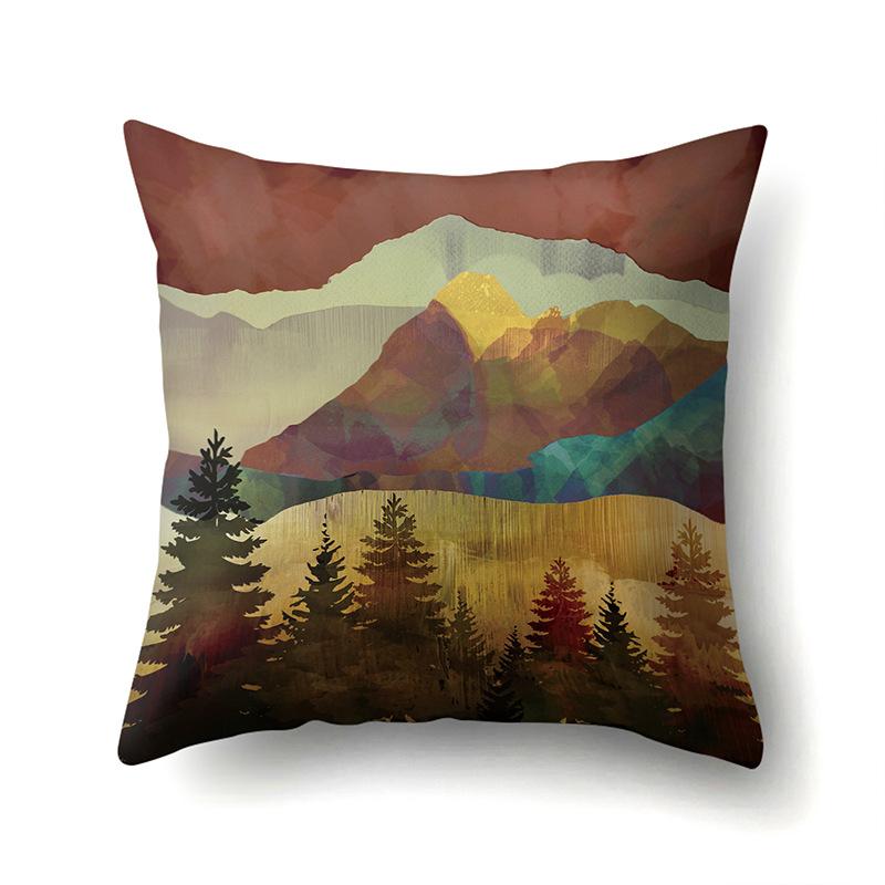 Polyester Pillow Cover Mountain Print Pillow Cover Waist Cushion Cover Car Cushion Head Cushion Cover Premium Durable