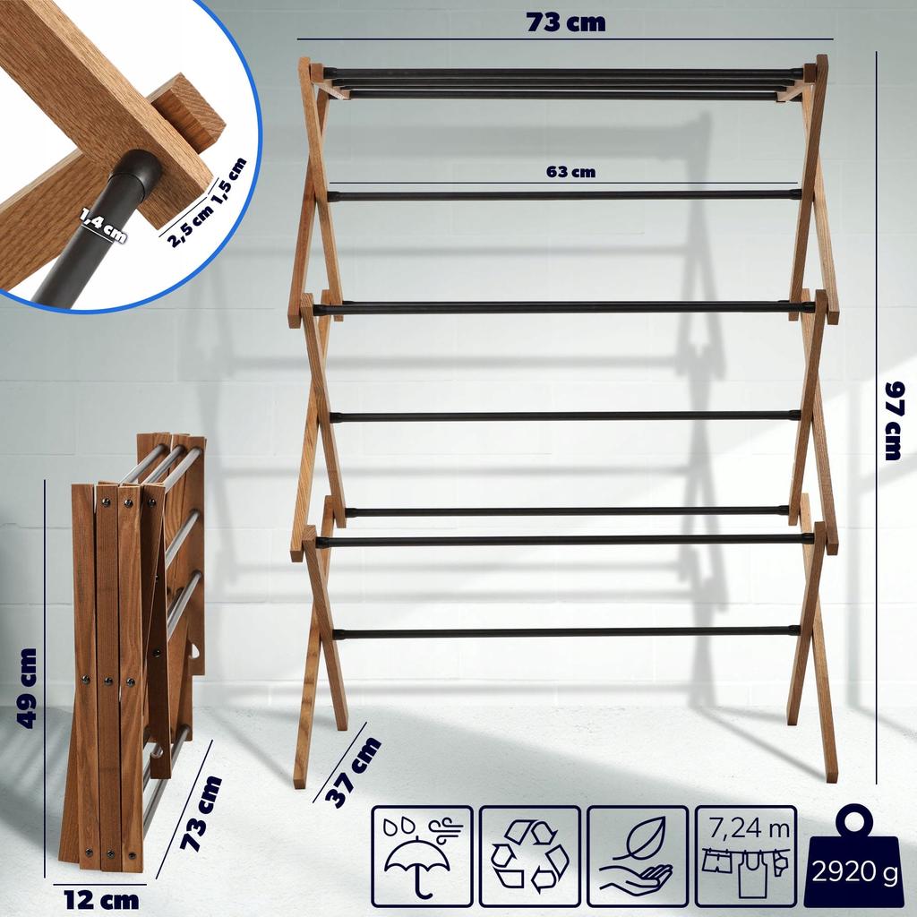 KADAX Στεγνωτήριο Ρούχων Στάσιμο Ρούχων Εσώρουχα Αναδιπλούμενο Κάθετο Ξύλινο