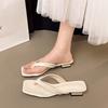 2025 spring and autumn new high-heeled slippers French fashion simple style patent leather fine-heeled flip-flops