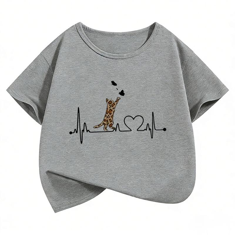 Love Heart with Cat Funny T Shirts Manga Kids Children's T-shirt Boys Girls Summer Spring Casual Top Tee Shirt Short Sleeve