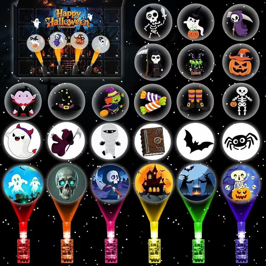Halloween Advent Calendar Projection Flashlight, 24 Spooky Patterns, Kids Glow Toy Gift, Ghost-Hunting Adventure Light for Children