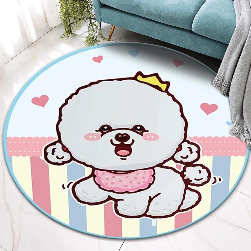 Cartoon Niedliche Kätzchen und Welpen Runder Teppich Schlafzimmerteppich Fußmatte Wohnzimmer Rutschfest Küche Türvorleger Dekorativ