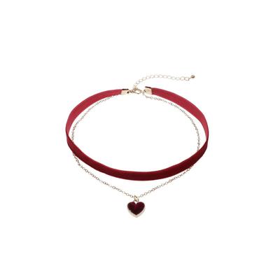 Retro Rotes Samt Choker Halsband mit Weihnachtsanhänger und Süßer Liebe Anhänger