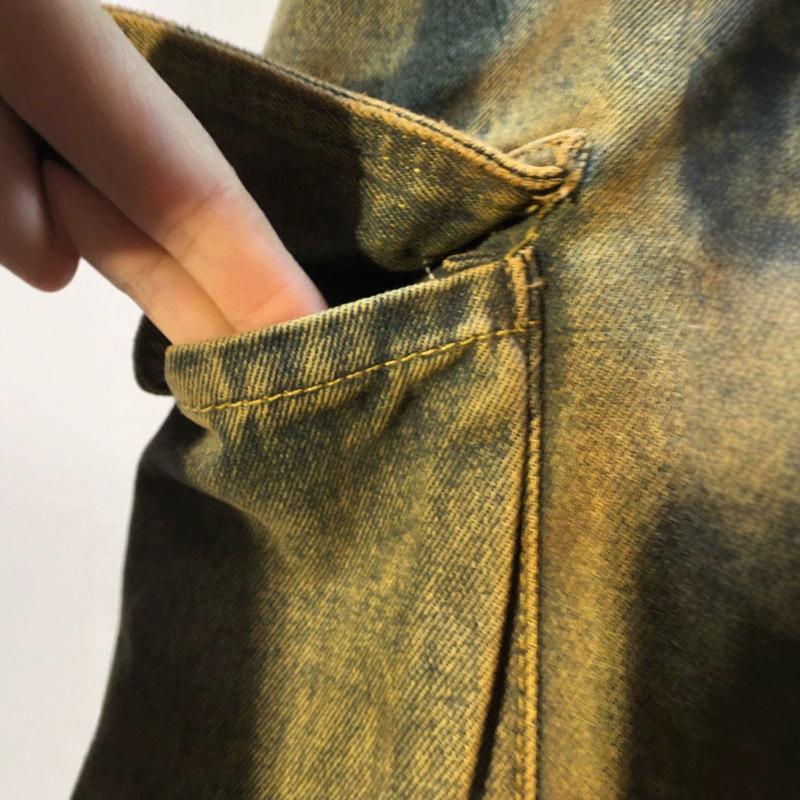 European Station Autumn Clothing New High Waist Skinny Painted Multi-Pocket Wide Leg Straight Jeans Trousers Women's Pants