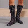European and American Plus Size Mid Length Boots 2024 Autumn and Winter New Leopard Print Long Boots for Casual Wear Outside