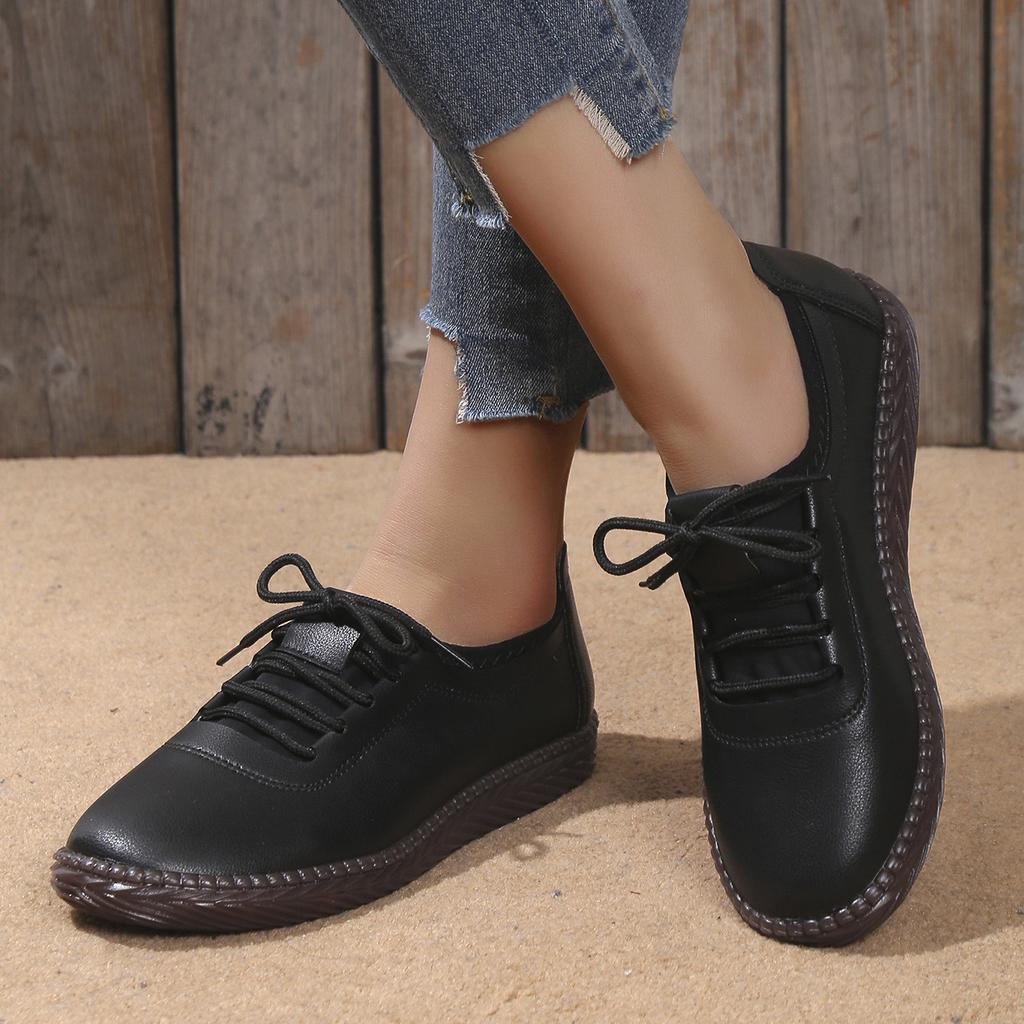 Sapatos Casuais Femininos de Cadarço Tamanho Grande Sapatos Brancos Pequenos Confortáveis Solado Macio Couro Macio Sapatos Estilo Feijão