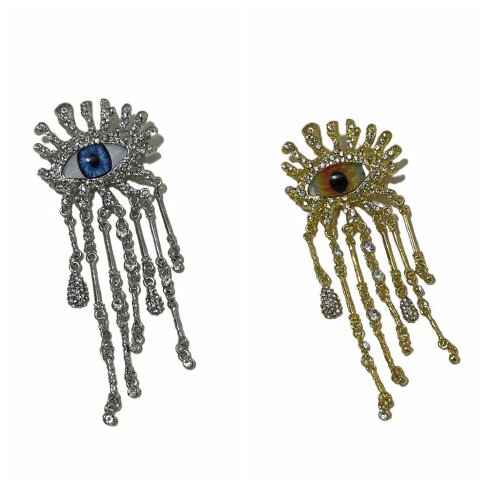Vintage Devil's Eye Brooch Imitated Pearl Exaggerated Sparkling Rhinestone Tassel Pin Trendy Delicate Water Droplet Brooch
