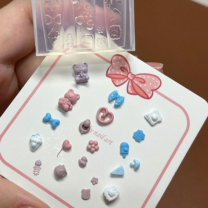 Ice Cream Bread 3D Silicone Nail Mold Cartoon Bear Nails Templates Diy Nail Art Decorations Stamping Plates Manicure Design Tool