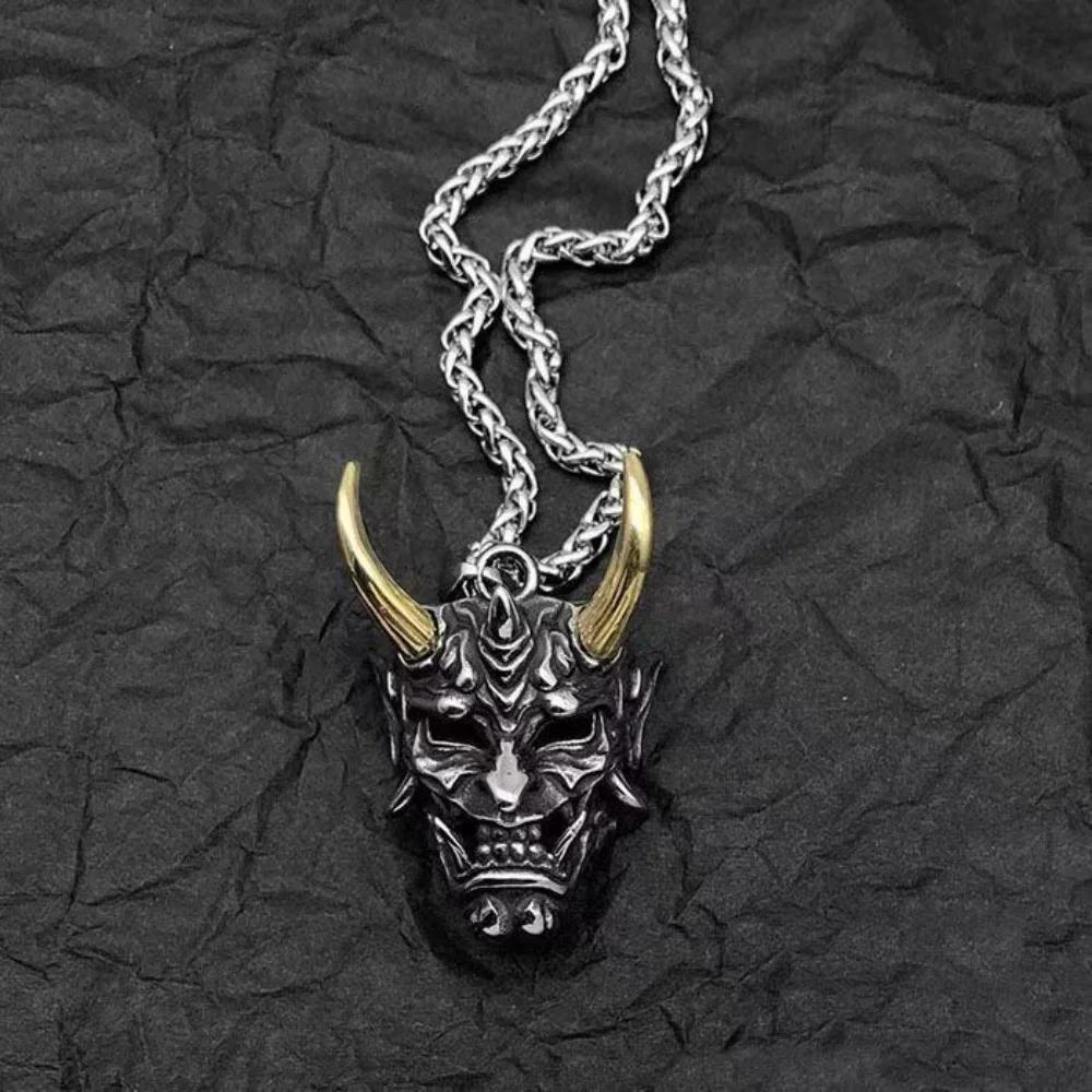 Vintage Japanse Demon Duivel Masker Geest Hanger Ketting Ketting Unisex Mannen Vrouwen Mode Gotisch Amulet Talisman Sieraden Feest Cadeau