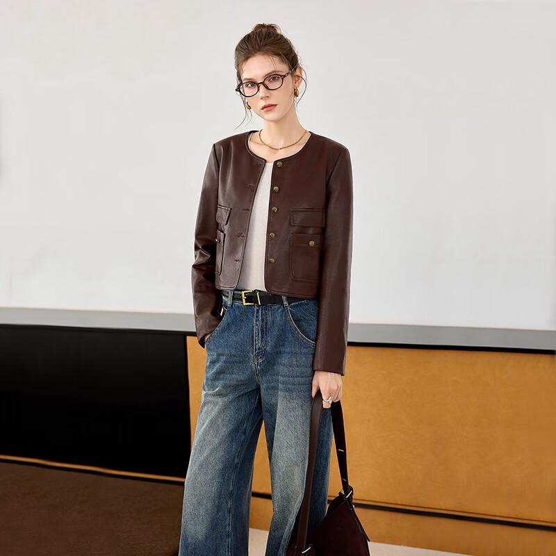 

Women s Round Neck Single-Breasted Short Jacket M