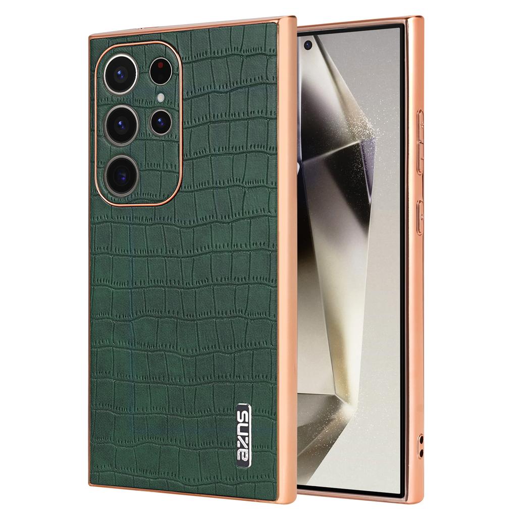 AZNS For Samsung Galaxy S23 Ultra Case Electroplated Crocodile Texture Leather+TPU Phone Cover