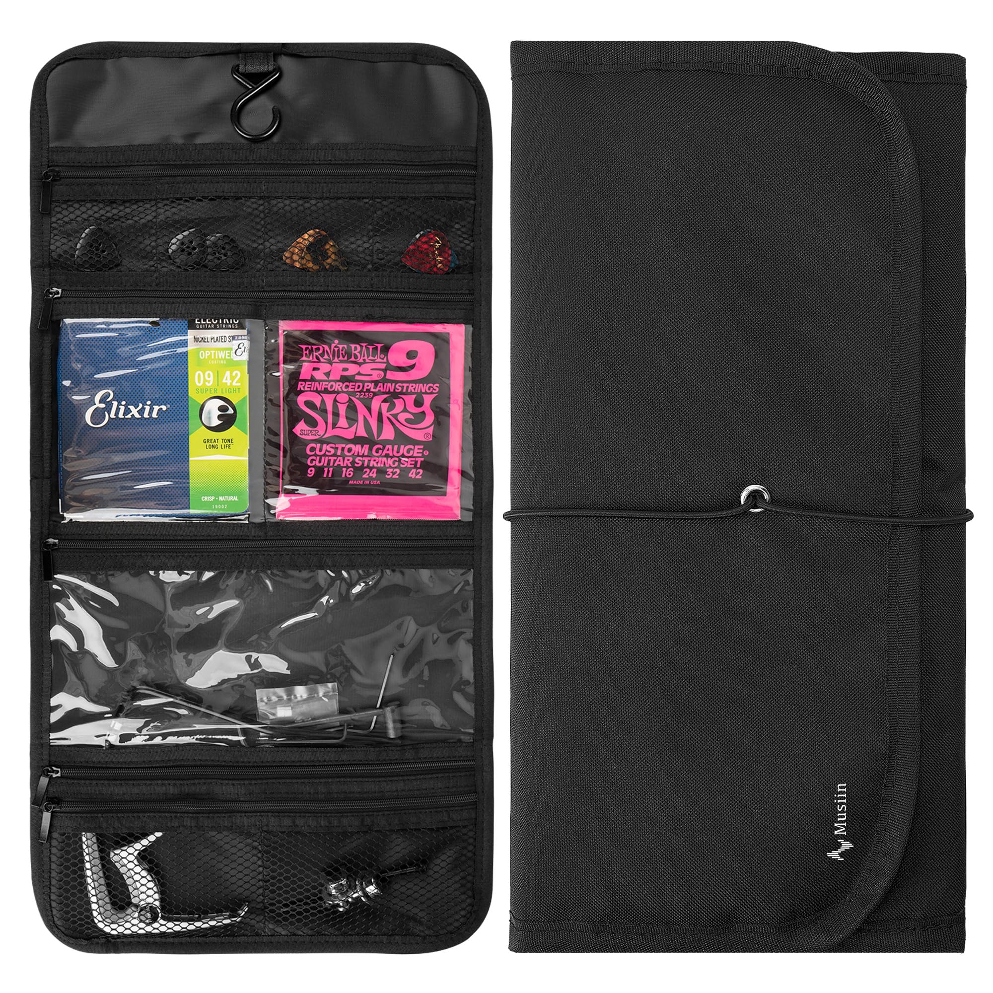 

Органайзер для гитарных аксессуаров Musiin Складной карманный чехол для и Сумка для держателей струн, Легкий доступ к медиаторам, ремням, каподастрам, (черный)
