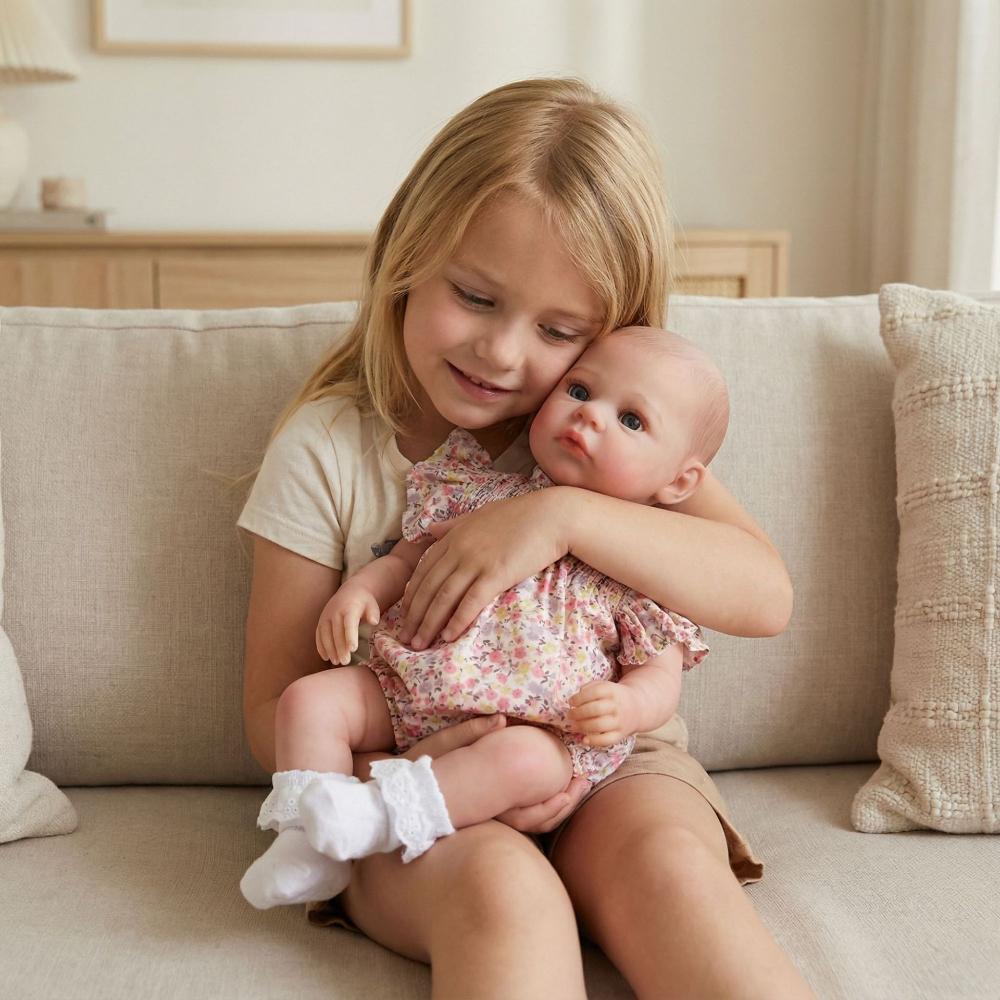 18 Inch Adorable Open Eyes Simulation Doll Meadow Wear Floral Romper Cloth Body Silicone Full Body Optional Reborn Dolls for Child Birthday Xmas Gifts