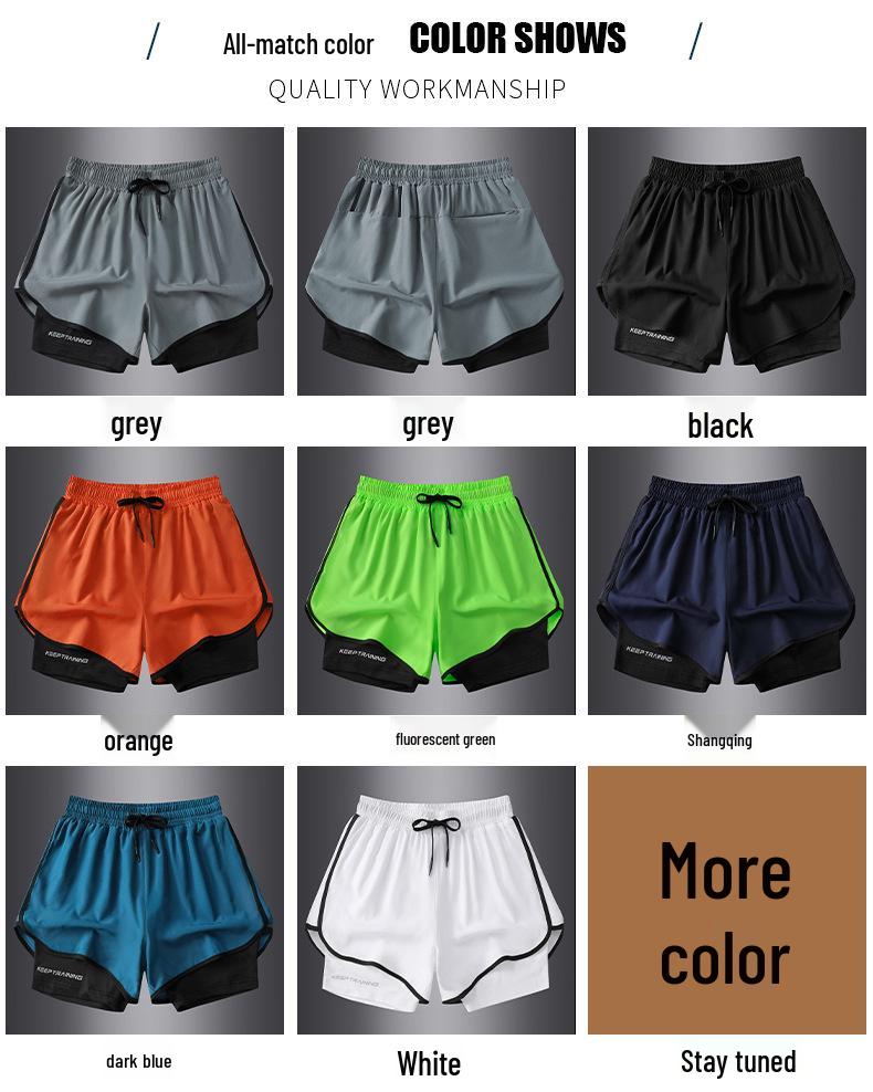 Men's Summer Sports Shorts with Back Pockets, Trendy Cross-Border Design, Fake Two-Piece Look.