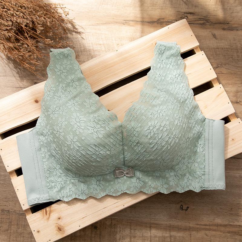 October Follows Spring and Summer Natal Year Bra Thin Large Size Without Steel Ring Lace Large Chest Small Bra