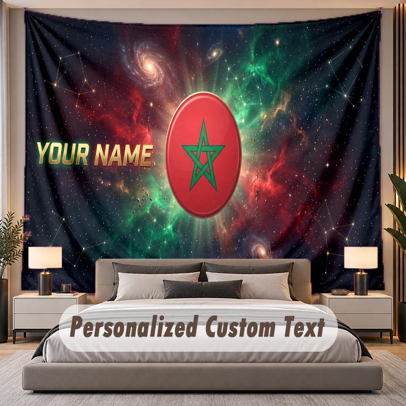 Custom Name Text Tapestry Morocco Football Personalized Polyester Wall Tapestry For Bedroom And Room