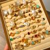 Tiger Eye Inlaid Crystal Ring Set Gold Plated Finger Open Rings Set New Geometric Rings Set  Women