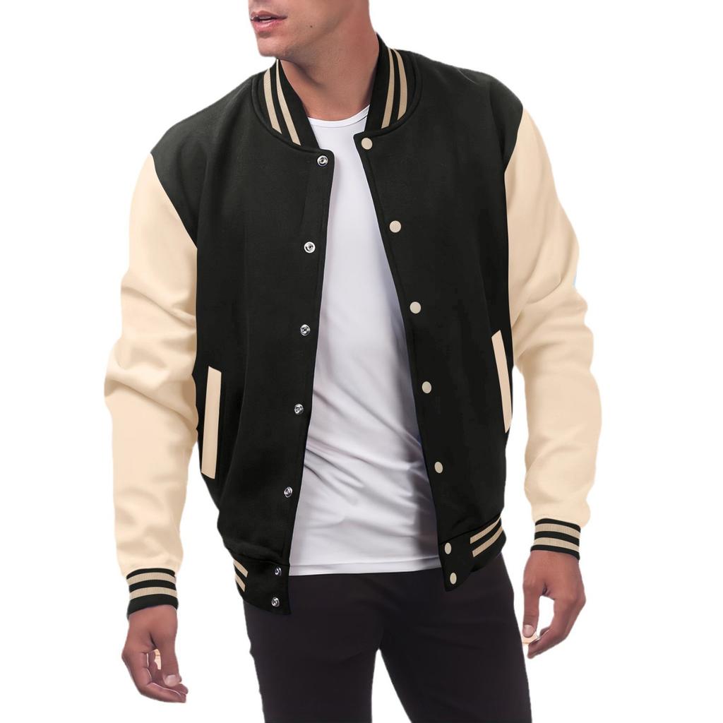 Giacca casual da college per uomo, a maniche lunghe, slim fit, stile Letterman, bomber da baseball, felpa leggera, giacca a vento con bottoni da uomo