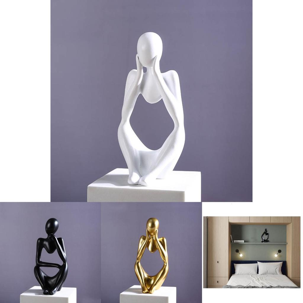 Black Resin Thinker Statue Artistic Home Office Desktop Ornament Decoration