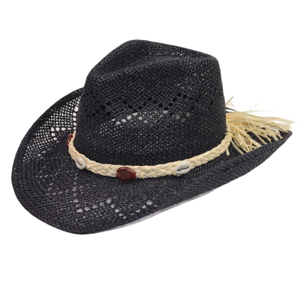 Western Men's Outdoor Beach Hat Hollow Sun Hat Cowboy Straw Hat Women's Big Eaves Sun Protection Hat Stage