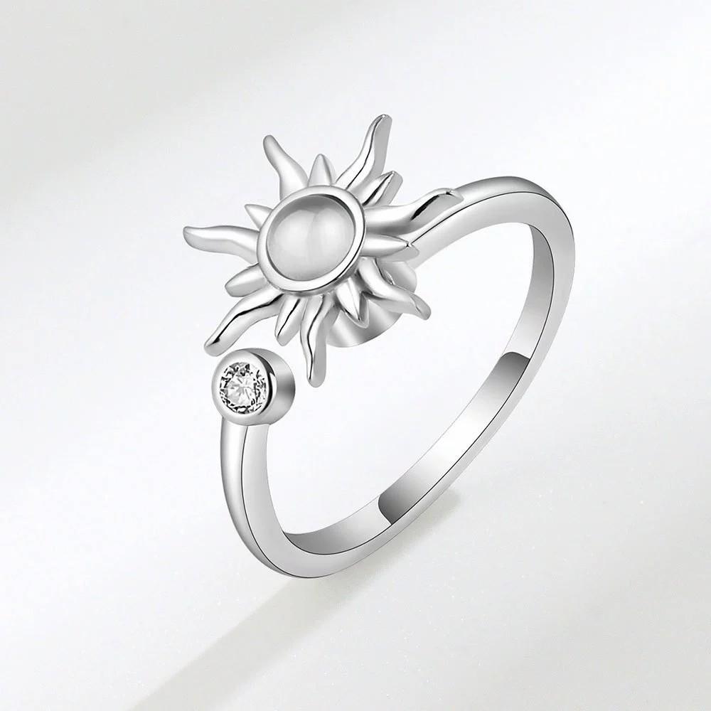 Ventfille   Kupfer Sonnenblume Diamant Zirkon Drehbarer Ring Für Frauen Stressabbau Ring Verstellbarer Schmuck resizable white