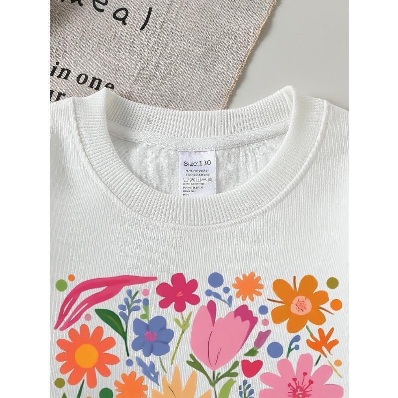 Kids Sweatshirt ,Vibrant Floral Patterned Sweatshirt , Featuring a Crew Neck Design Suitable for Autumn And Winter