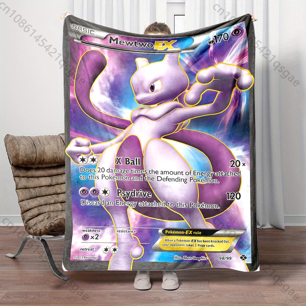 1PC Pokemon Cards Mewtwo Print Blanket Children Adult Blanket Soft and Warm Bedding for Home Sofa Outdoor Travel Cover Blanket