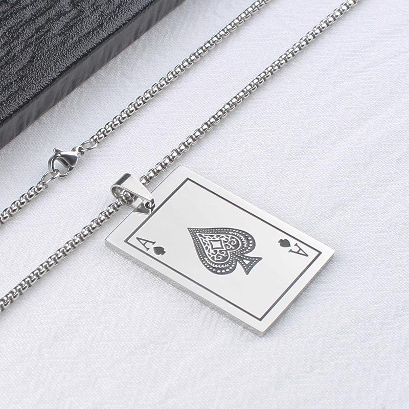 Men's Stainless Steel Ace of Spades Pendant Necklace - Hip Hop Style
