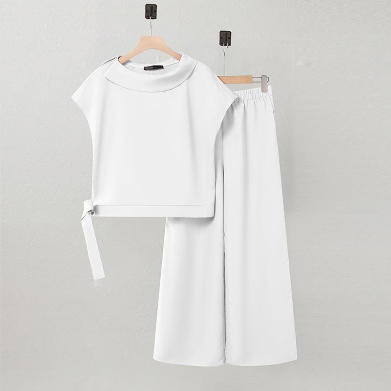ZANZEA Damen Kurzarm Bluse und Hose Sommer Zweiteiler Anzugsets
